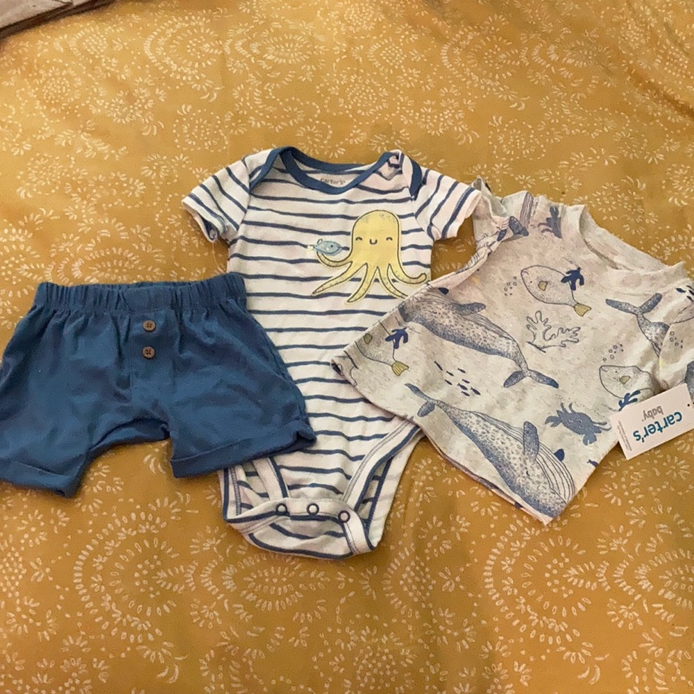NWT Carter’s 6 Month Baby Ocean Themed Summer Set Onesie T Shirt and Shorts